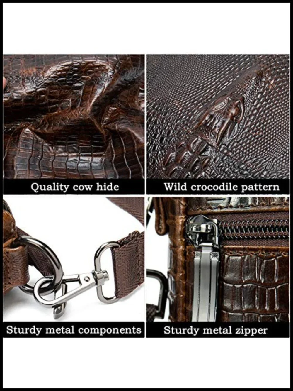 Leather Messenger Bag Crocodile Embossed Crossbody Shoulder Bag for Men